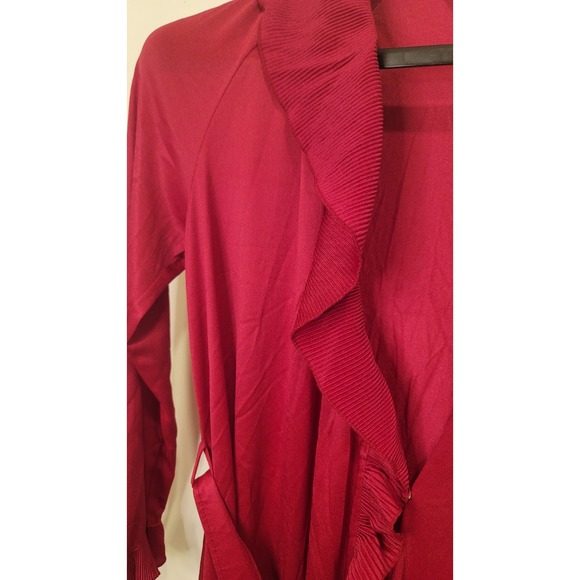 Vtg 60s Nylon Robe Red Size Small Long Peignoir Ruffle Pleated Sexy Lingerie USA - Picture 3 of 9